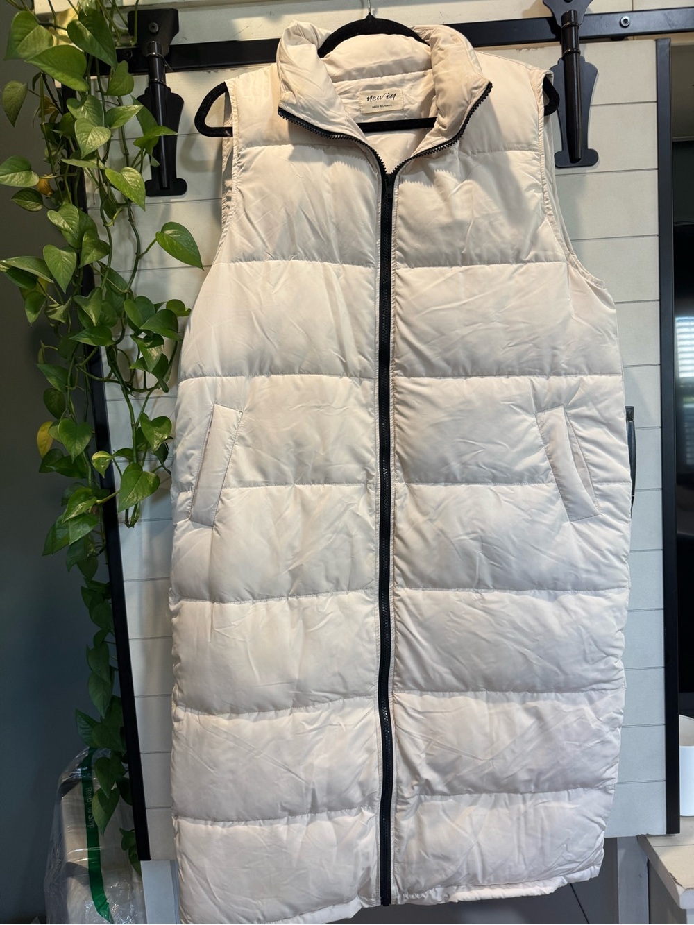 Neutral Ivory Longline Puffer Vest - Quilted Sleeveless Coat